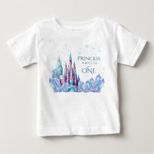 アナと雪の女王 1歳の誕生日 キャラクター 城 ファーストバースデー ベビーTシャツ