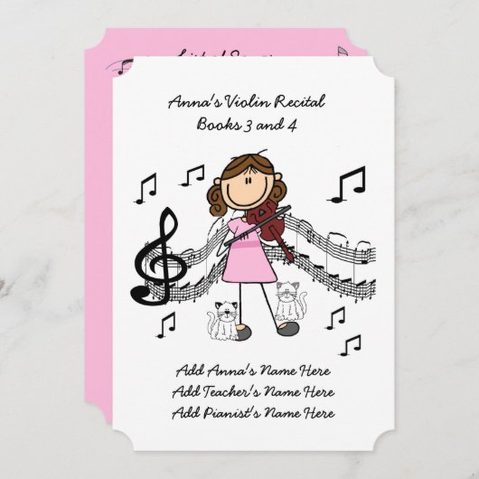 アナのバイオリンの演奏会の招待状カード10歌 招待状 (正面/裏面)