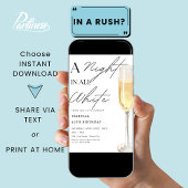 アナイトインオールホワイトパーティーシャンパン誕生日 招待状