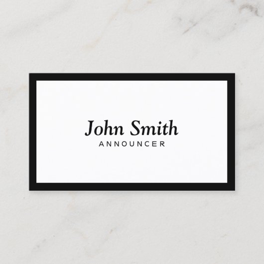 アナウンサーのミニマリスト黒枠 名刺 (正面)