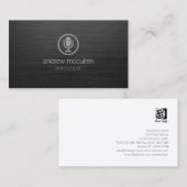 アナウンサーマイクアイコン暗くブラシ仕上げメタル 名刺 (正面/裏面)
