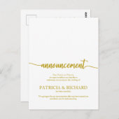 アナウンスが取り消結婚されたエレガント金ゴールドスクリプト ポストカード (正面/裏面)