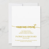 アナウンスが取り消結婚されたエレガント金ゴールドスクリプト 招待状 (正面)