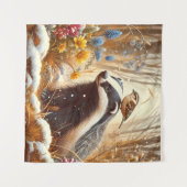 アナグマとスパロウ自然野生動物素朴 タペストリー (正面(横))