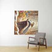 アナグマとスパロウ自然野生動物素朴 タペストリー (インサイチュ(横))