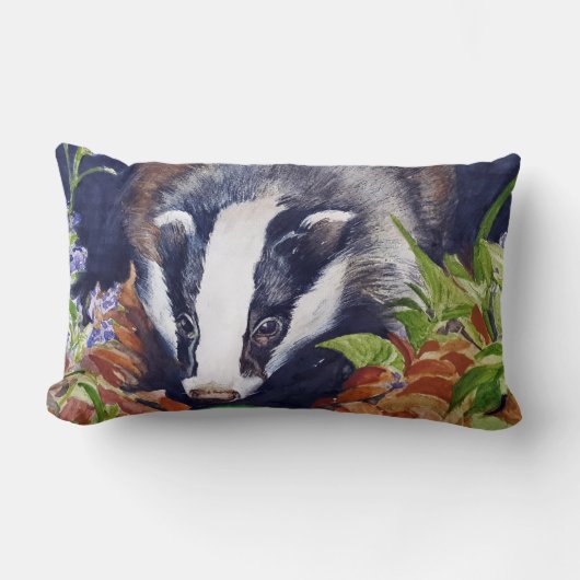 アナグマのクッションの元の動物の芸術 ランバークッション (正面)