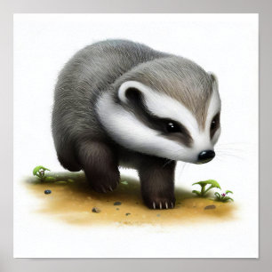 アナグマ描写の3D水彩画 ポスター