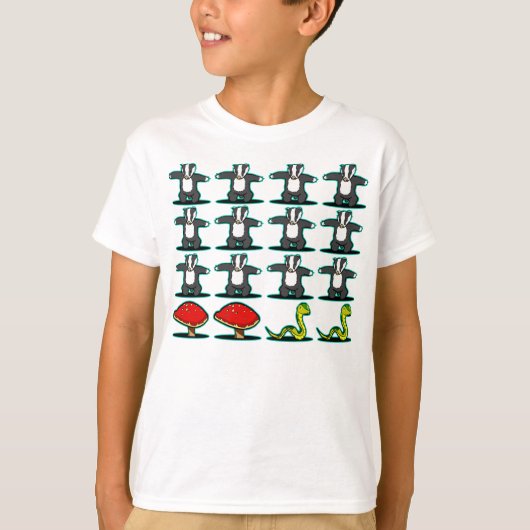 アナグマ、アナグマ、アナグマ、きのこ、ohヘビ! tシャツ (正面)