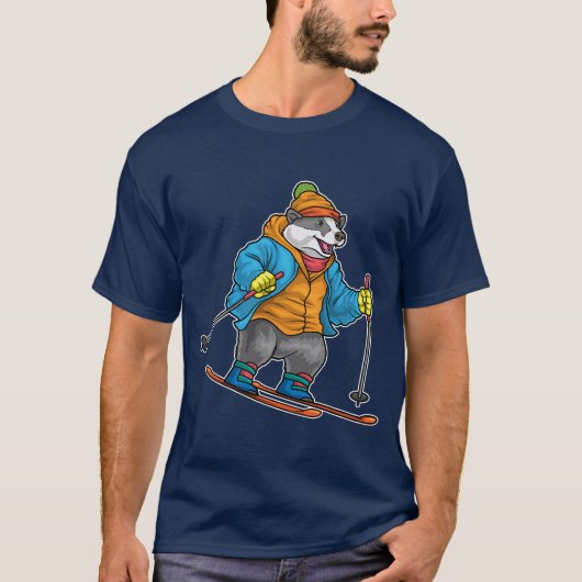 アナグマ スキー ウィンタースポーツ Tシャツ (正面)