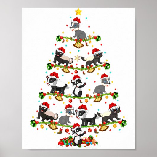 アナグマ ライツ クリスマス サンタ アナグマ クリスマスツリー  ポスター (正面)