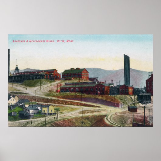 アナコンダ&ネバースウェット鉱山の航空写真 ポスター (正面)