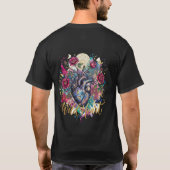 アナトミカルハートとバラの黒いTシャツ Tシャツ (裏面)