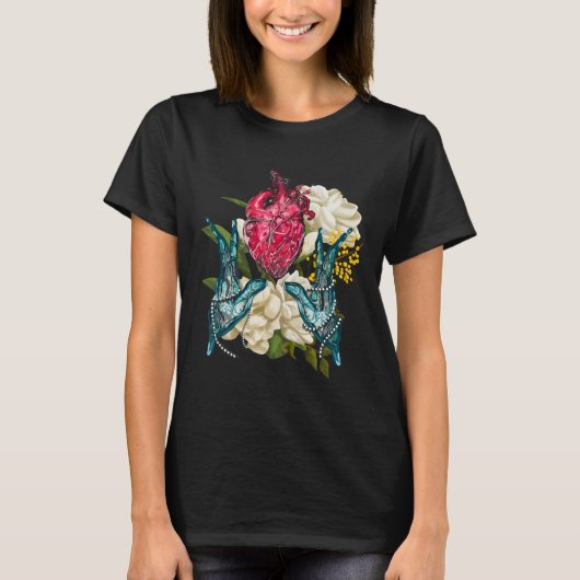 アナトミカルハートと花のドクターバレンタイン Tシャツ (正面)