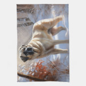 アナトリアの羊飼いが雪のクリスマスを過ごす キッチンタオル (縦)