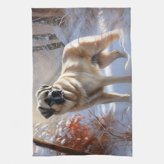 アナトリアの羊飼いが雪のクリスマスを過ごす キッチンタオル (縦)