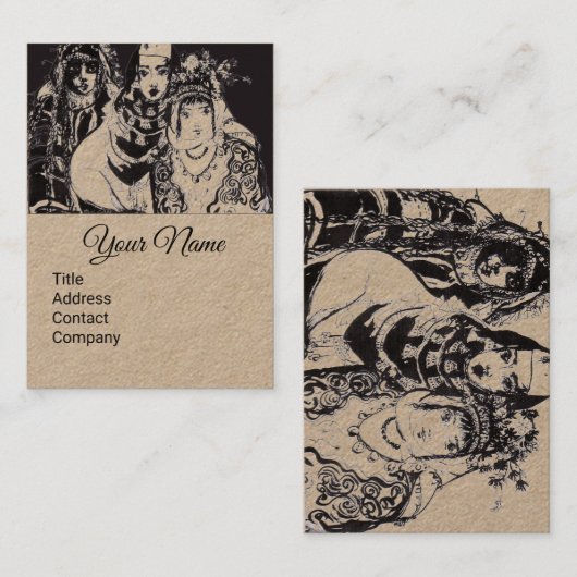 アナトリアンガールズスケッチブラックブラウンクラフト紙 名刺 (正面/裏面)