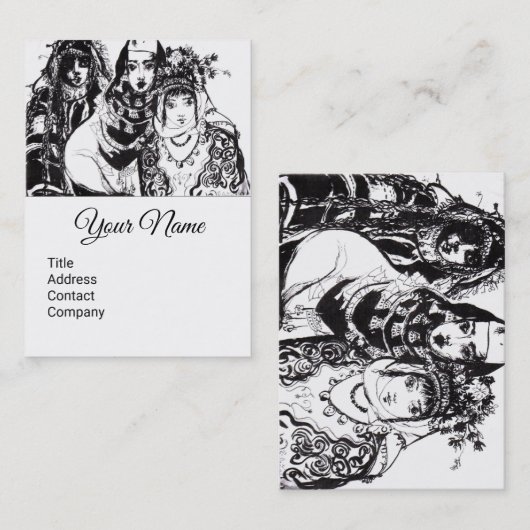 アナトリアンガールズブラックウィイェエスニックファッションスケッチ 名刺 (正面/裏面)