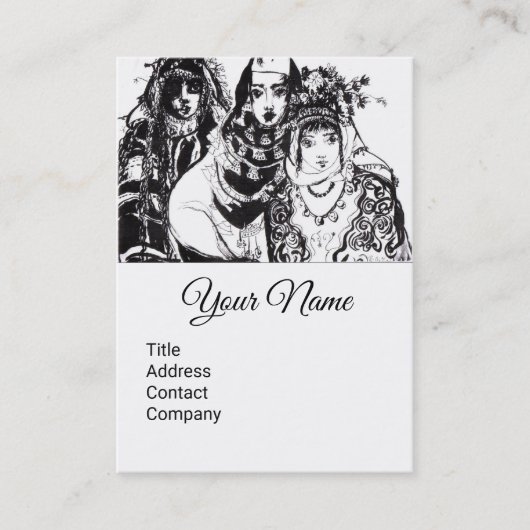 アナトリアンガールズブラックウィイェエスニックファッションスケッチ 名刺 (正面)