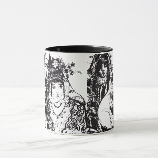 アナトリアンガールズ白黒民族ファッション マグカップ (中央)