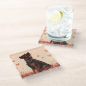 アナトリアンシェパードとバラ – バレンタインデー ガラスコースター (アングル)