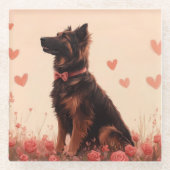 アナトリアンシェパードとバラ – バレンタインデー ガラスコースター (正面)