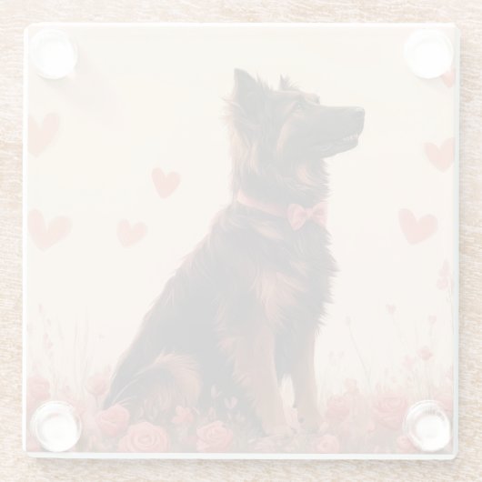 アナトリアンシェパードとバラ – バレンタインデー ガラスコースター (裏面)