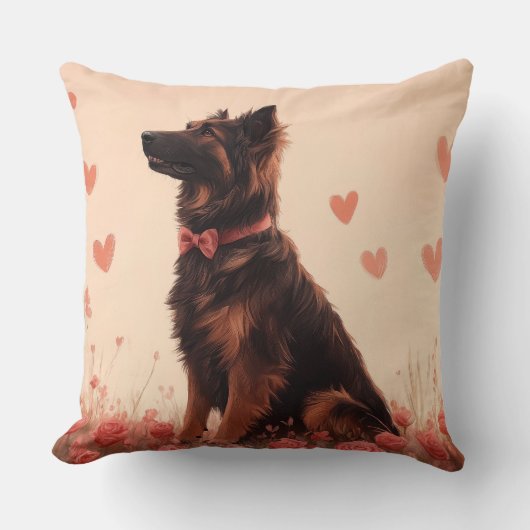 アナトリアンシェパードとバラ – バレンタインデー クッション (正面)