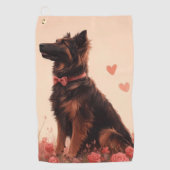 アナトリアンシェパードとバラ – バレンタインデー ゴルフタオル (正面)