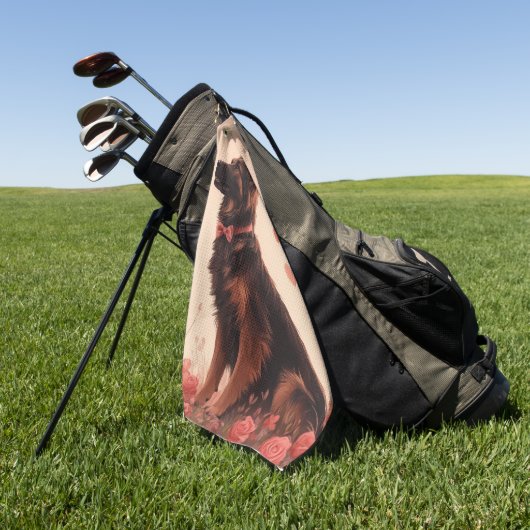 アナトリアンシェパードとバラ – バレンタインデー ゴルフタオル (グリーン)