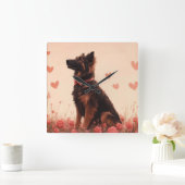 アナトリアンシェパードとバラ – バレンタインデー スクエア壁時計 (ホーム)