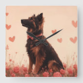 アナトリアンシェパードとバラ – バレンタインデー スクエア壁時計 (正面)