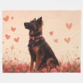 アナトリアンシェパードとバラ – バレンタインデー フリースブランケット (正面(横))