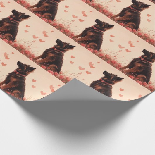 アナトリアンシェパードとバラ – バレンタインデー ラッピングペーパー (角)