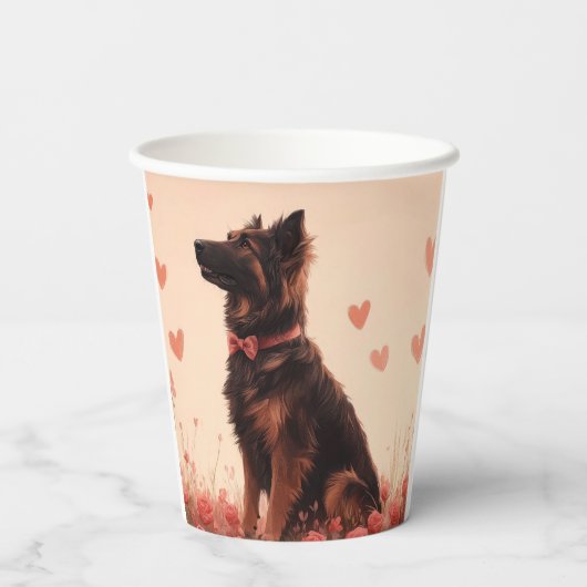 アナトリアンシェパードとバラ – バレンタインデー 紙コップ (裏面)