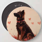 アナトリアンシェパードとバラ – バレンタインデー 缶バッジ (正面&裏面)