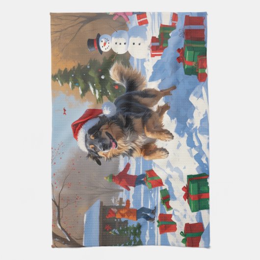 アナトリアンシェパードクリスマスフェスティバル雪 キッチンタオル (縦)