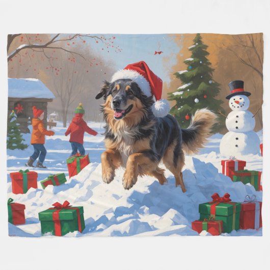 アナトリアンシェパードクリスマスフェスティバル雪 フリースブランケット (正面(横))