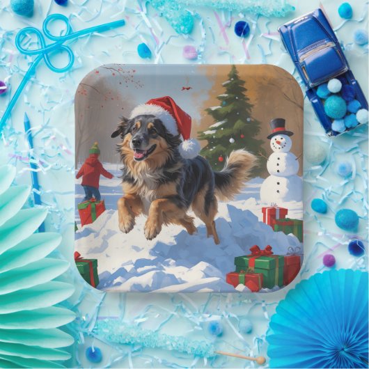 アナトリアンシェパードクリスマスフェスティバル雪 ペーパープレート (パーティー)