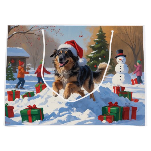 アナトリアンシェパードクリスマスフェスティバル雪 ラージペーパーバッグ (正面)