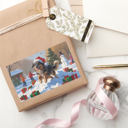 アナトリアンシェパードクリスマスフェスティバル雪 長方形シール (ギフト)