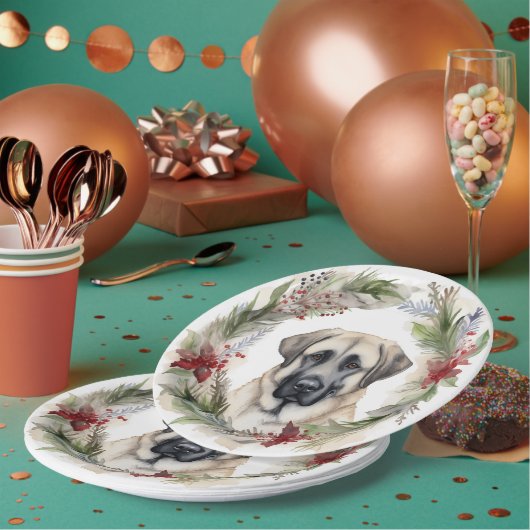 アナトリアンシェパードクリスマスリースフェスティバルカップ ペーパープレート (複数)