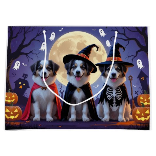 アナトリアンシェパードドッグスパンプキンハロウィンおもしろい ラージペーパーバッグ (正面)