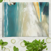 アナトリアンシェパードビーチサーフィン絵画ズ キッチンタオル (折り畳み)