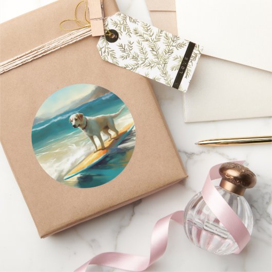 アナトリアンシェパードビーチサーフィン絵画ズ ラウンドシール (ギフト)