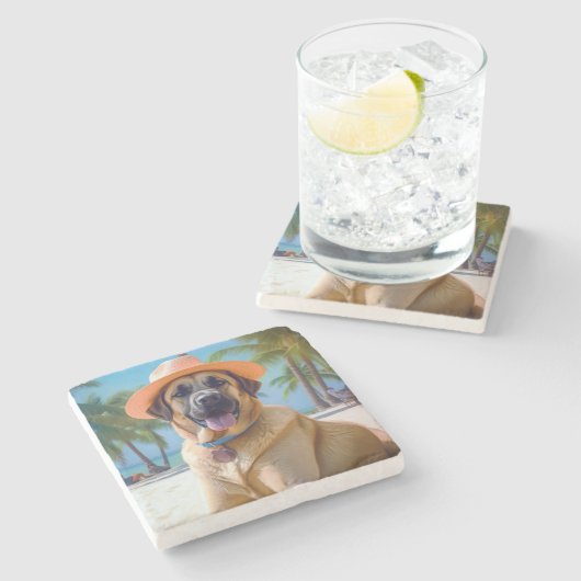 アナトリアンシェパードビーチ、犬の恋人の夏のギフト ストーンコースター (横)