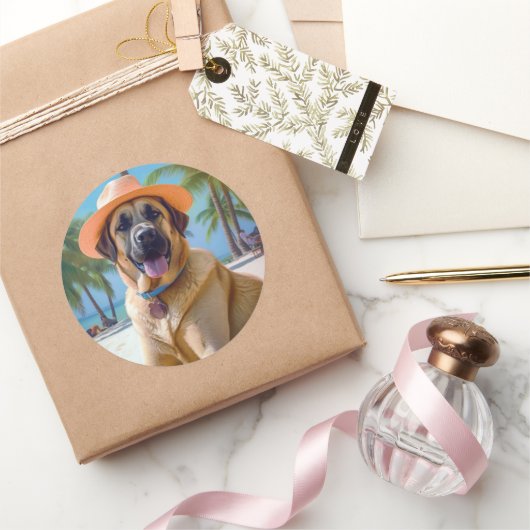 アナトリアンシェパードビーチ、犬の恋人の夏のギフト ラウンドシール (ギフト)