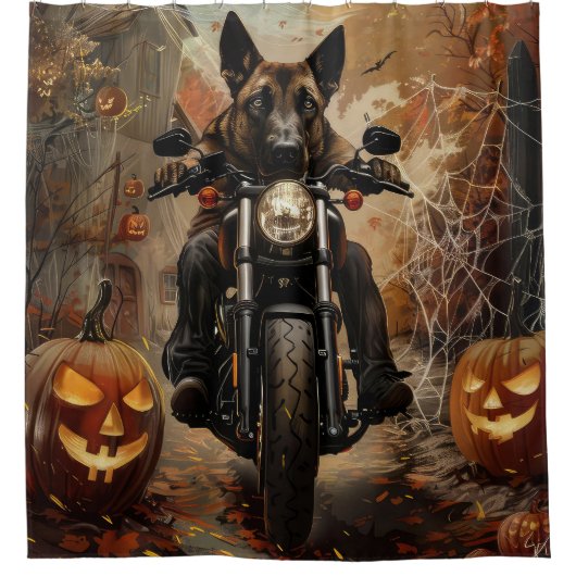 アナトリアンシェパードライディングオートバイハロウィーン シャワーカーテン (正面)