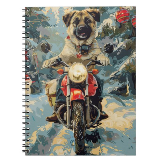 アナトリアンシェパード犬オートバイクリスマスに乗る ノートブック (正面)