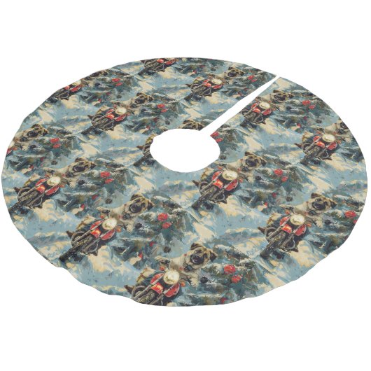 アナトリアンシェパード犬オートバイクリスマスに乗る ブラッシュドポリエステルツリースカート (アングル)