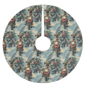 アナトリアンシェパード犬オートバイクリスマスに乗る ブラッシュドポリエステルツリースカート (正面)